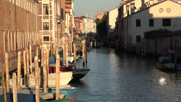 Здания и лодки на Венецианском канале — стоковое видео