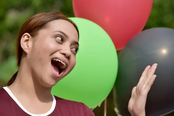 Adult Female Excitement Balloons — Stock Photo, Image