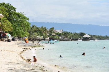 İnsanlar Tropikal Sahilde Okyanusta Yüzüyor