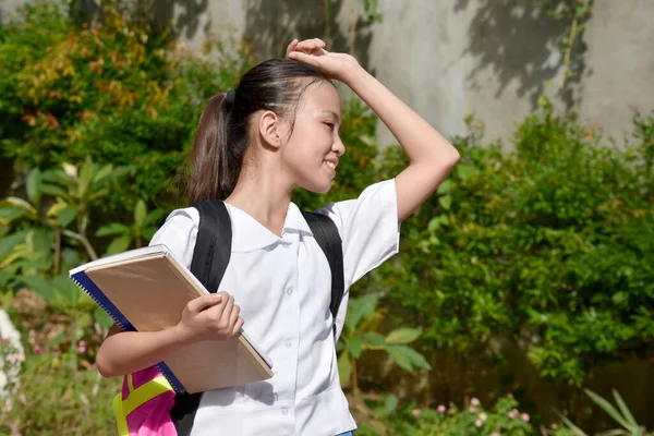 Mädchen Student Und Verwirrung Mit Bücher — Stockfoto