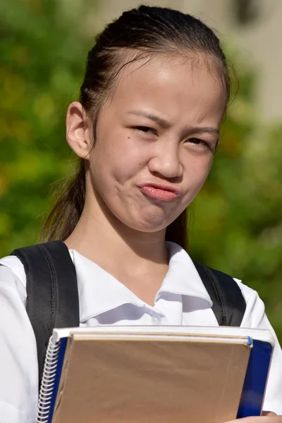 Stupid Minority Female Student With Notebooks