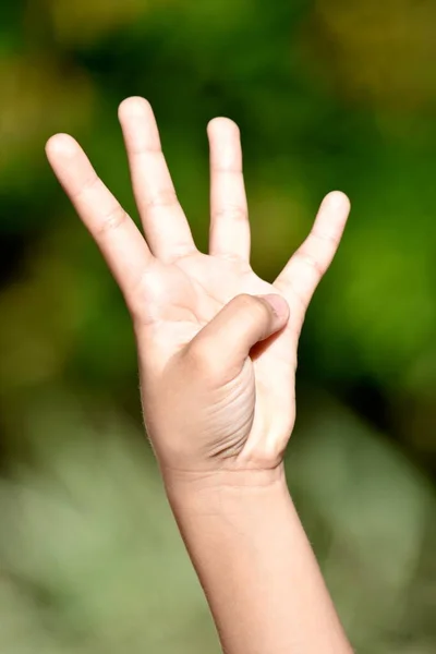 Child Hand Gesture Number Four — Stock Photo, Image