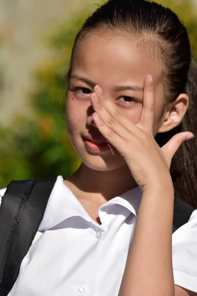 Jeune Asiatique École Fille Étudiant Adolescent Pleurer Avec Livres — Photo