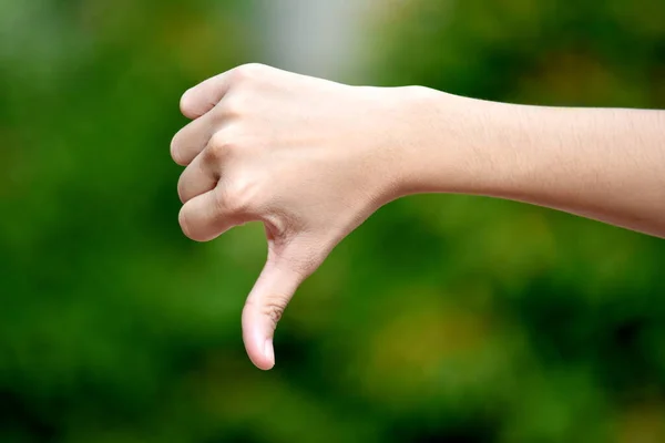 Mano Muestra Pulgar Hacia Abajo Rechazo Negativo — Foto de Stock