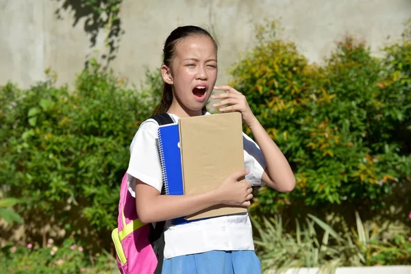 Joven Asiática Mujer Estudiante Con Gripe Usando Bookbag — Foto de Stock