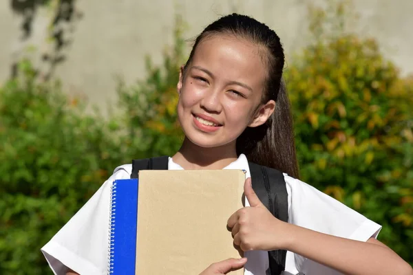 Cute Minority Girl Student Happiness School Books — Stock Photo, Image