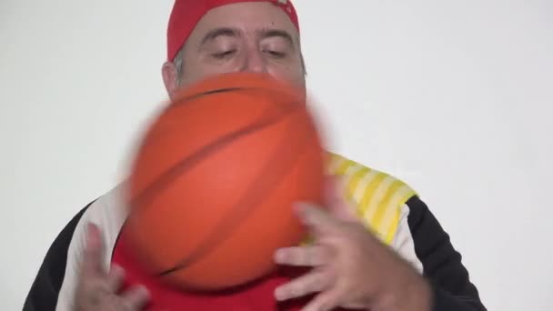 Fat Man Playing With A Basketball — Stock Video