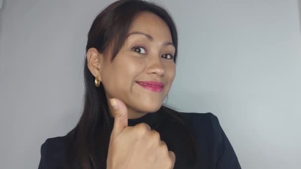 Happy Agreable Asian Woman Thumbs Up — Stock Video