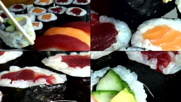 Sushi, Sashimi, Japanese Foods, Cuisine, Gourmet — Stock Footage Sushi, Sashimi, Japanese Foods, Cuisine, Gourmet Video Clip