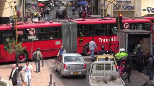 January 28 2014 - Bogota, Colombia - Heavily Populated Urban Intersection — Stock Video