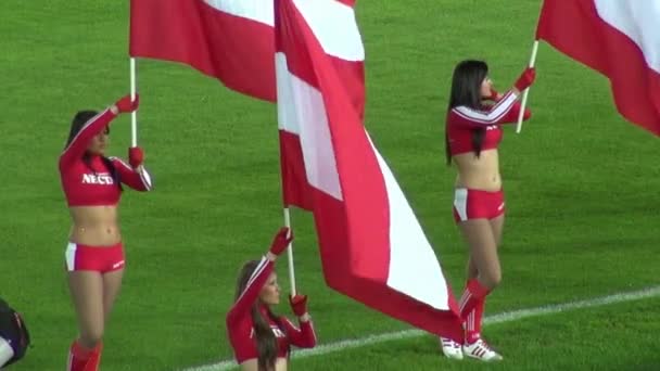 Cheerleaderki, flagi, talent, wykonawców — Wideo stockowe