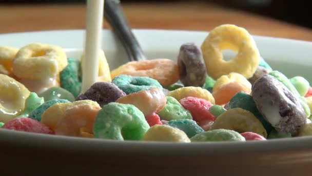 Bowl of Cereal, Milk, Grains, Breakfast Foods — Stock Video