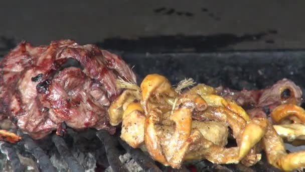 肉のグリル、バーベキュー、食品を調理 — ストック動画