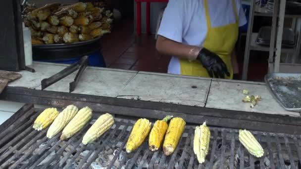 Izgara mısır, Barbekü, Barbekü, yemek, pişirme — Stok video