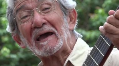 Yaşlı adam şarkı ve gitar çalmak