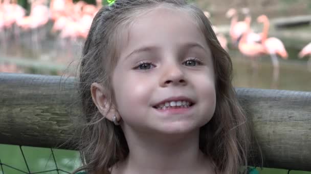 Щаслива дівчина в зоопарку — стокове відео