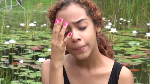 Sad Latina Girl at Pond — Stock Video