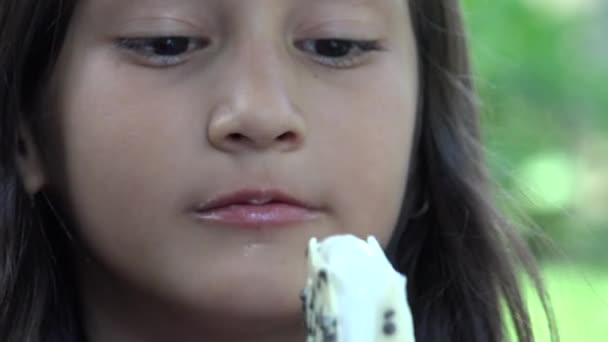Молодые девушки едят мороженое — стоковое видео