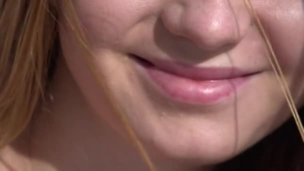 Closeup of Woman 's Mouth and Lips — стоковое видео