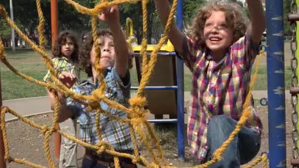 Boys Climbing Ropes at Playground — Stock Video