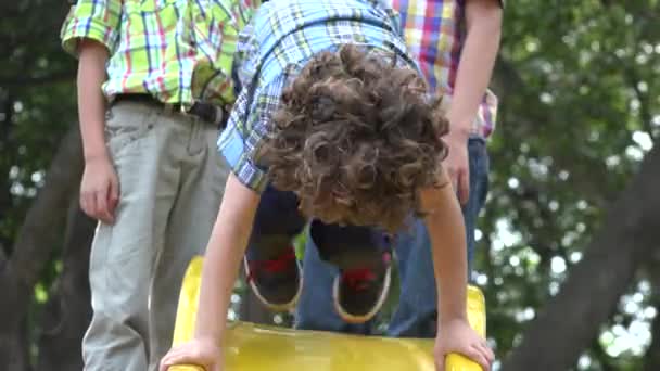 Frères jouant sur une aire de jeux — Video