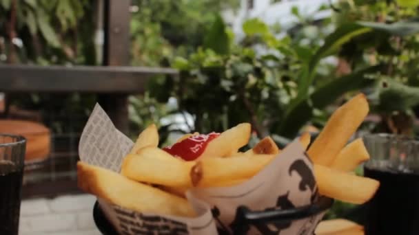 Ketchup e patatine fritte — Video Stock