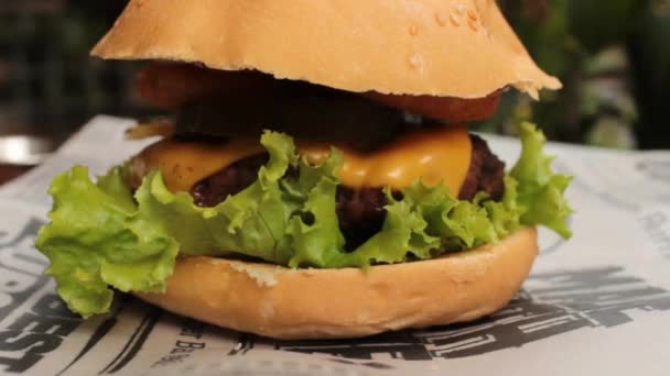 Sanduíche de cheeseburger no pão — Vídeo de Stock