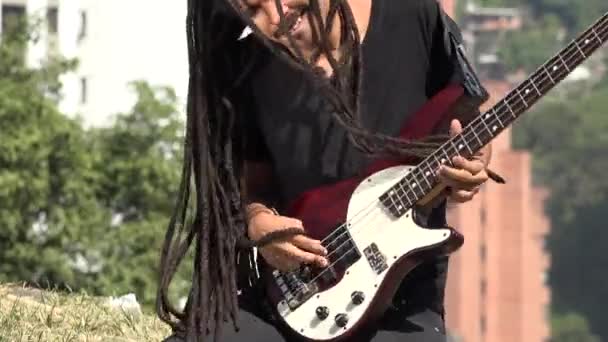 African Male Bass Guitarist Dreadlocks — Stock Video