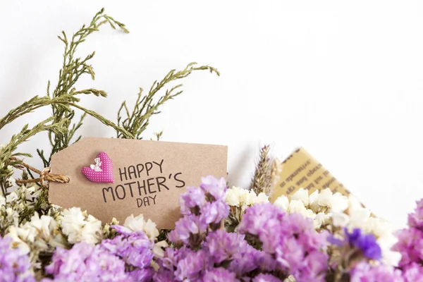 Bouquet of dried flowers with mothers day card — Stock Photo, Image