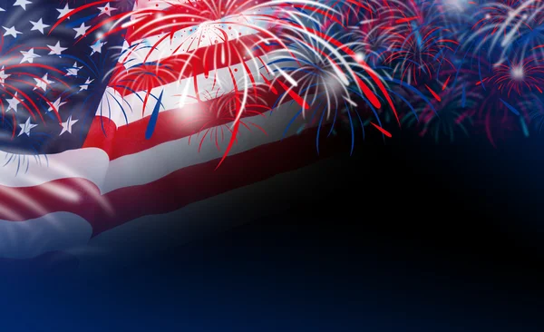 USA flag with fireworks on bokeh background — Stock Photo, Image