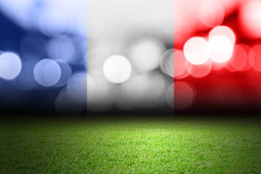 Futbol sahası ve bokeh Fransa bayrağı ile 