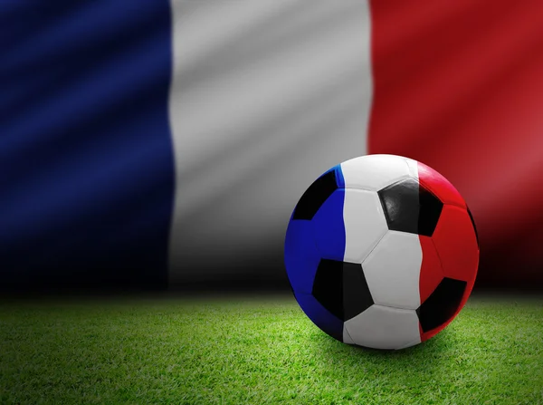 Soccer ball with france flag on the soccer field