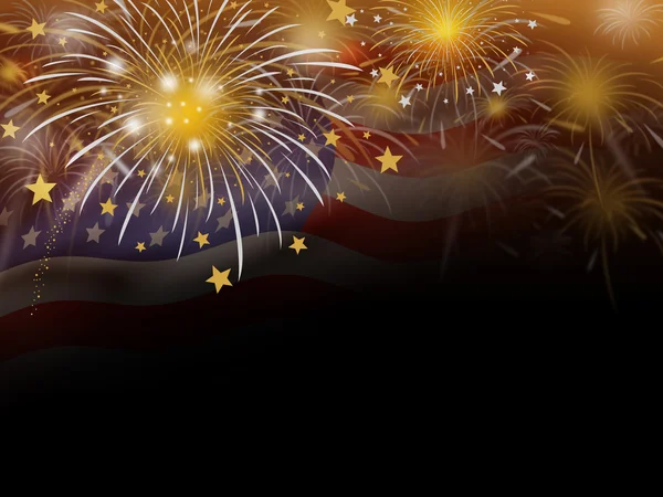 Χρυσά πυροτεχνήματα και ΗΠΑ σημαία φόντο — Φωτογραφία Αρχείου