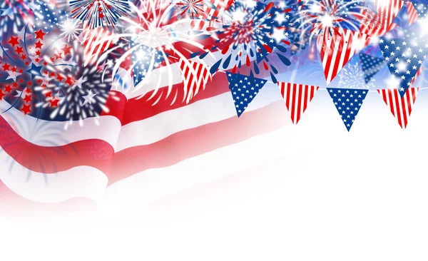 USA flag with fireworks on white background — Stock Photo, Image