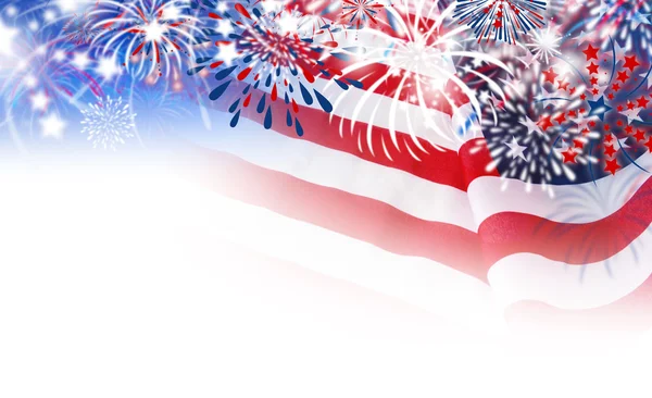 US-Flagge mit Feuerwerk auf weißem Hintergrund — Stockfoto