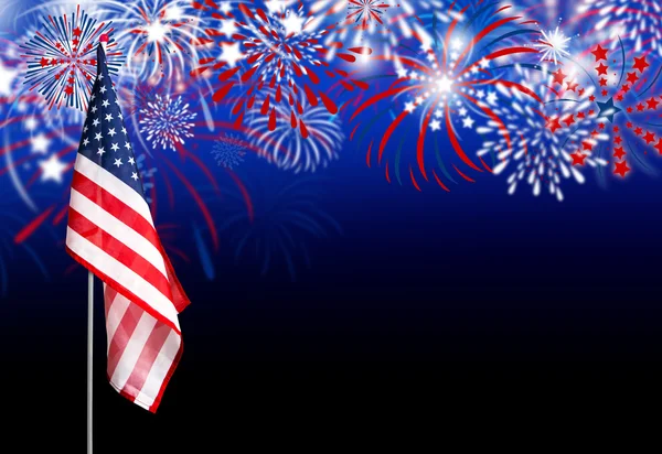 US-Flagge mit Feuerwerk-Hintergrund — Stockfoto
