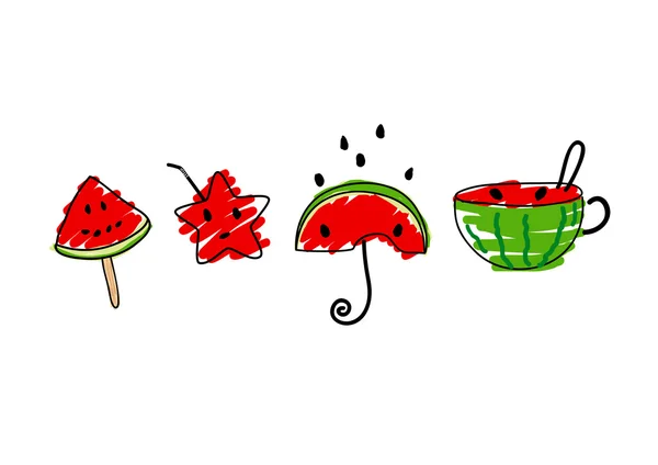 Vector cute watermelon design on white background — Stock Vector