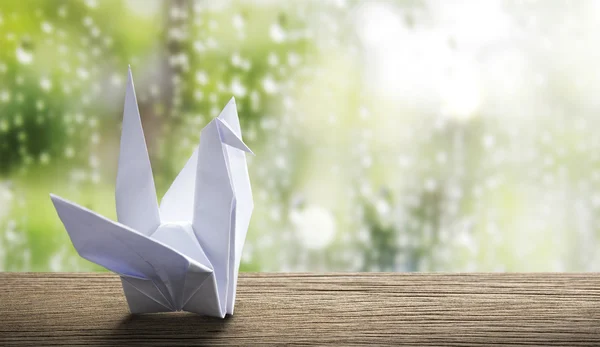 Бумажный кран Оригами в дождливый день — стоковое фото