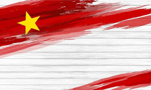 Vietnam Vlag Verf Borstel Wit Hout Achtergrond Vector Illustratie — Stockvector