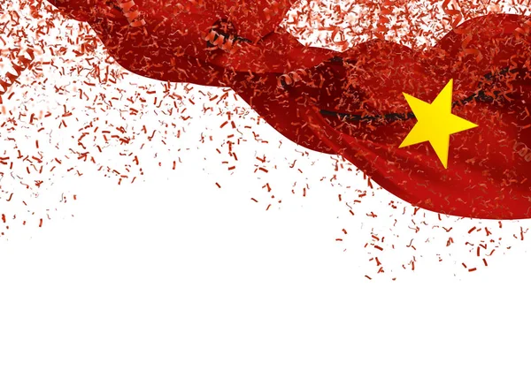 Vietnam Vlag Met Confetti Vallen Witte Achtergrond Voor Onafhankelijkheid Dag — Stockfoto