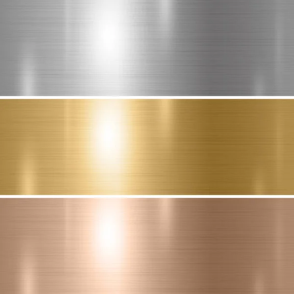 Set Plata Oro Cobre Metal Textura Fondo Vector Ilustración — Archivo Imágenes Vectoriales