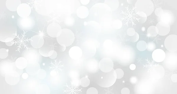 Kerst Winter Achtergrond Ontwerp Van Bokeh Lichten Met Sneeuwvlok Vector — Stockvector