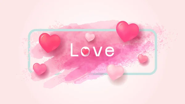 Love Concept Valentine Day Design Hearts Watercolor Paintbrush Vector Illustration — Stock Vector