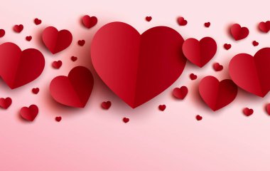 Pembe arkaplan vektör illüstrasyonunda kırmızı kalplerin Sevgililer Günü kartı tasarımı