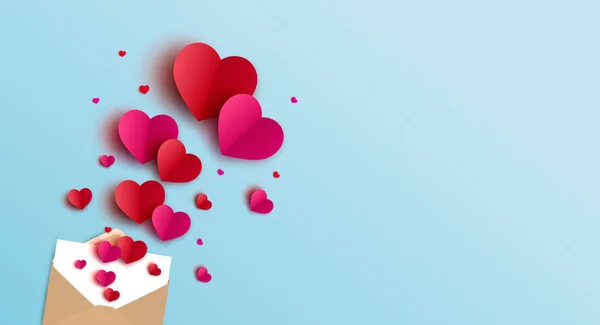 Valentinstag Banner Design Von Umschlag Und Herzen Vektor Illustration — Stockvektor