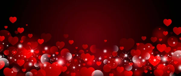 Valentijnsdag Achtergrond Ontwerp Van Rode Harten Met Bokeh Licht Vector — Stockvector