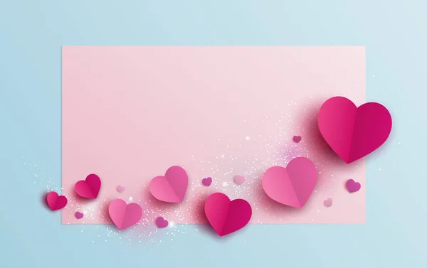 Valentine Day Banner Design Hearts Blank Paper Background Vector Illustration — Stock Vector