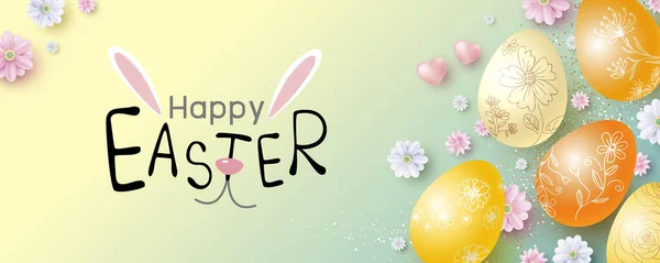Easter Banner Design Eggs Flowers Vector Illustration — Stock Vector