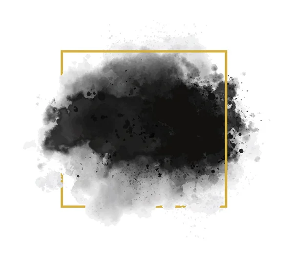 Schwarzes Aquarell Mit Goldrahmen Auf Weißem Hintergrund Grunge Stil — Stockvektor