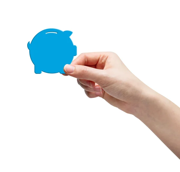 Hand picking paper piggy bank — Stock Photo, Image